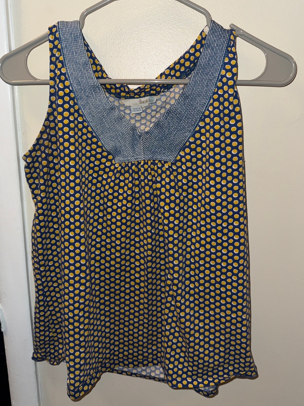 Boden Navy and Yellow Polka Dot V-Neck Camisole